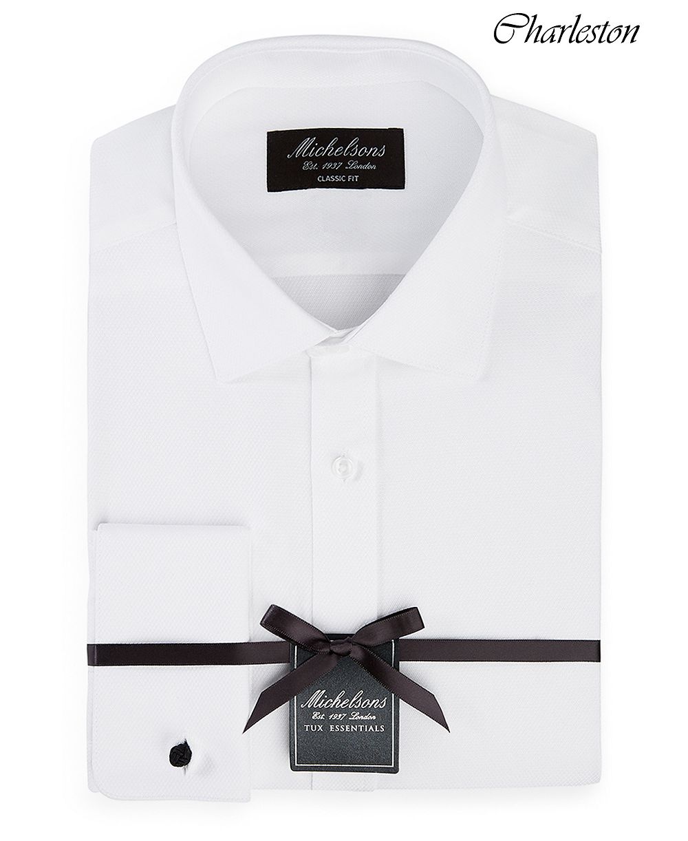 Michelsons of London Men's Classic/Regular Fit Solid French Cuff Tuxedo Shirt