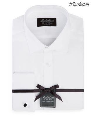 Michelsons of London Men's Classic/Regular Fit Solid French Cuff Tuxedo Shirt