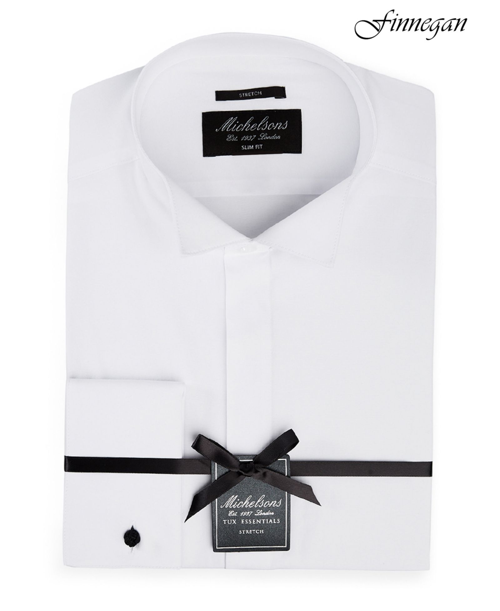 Michelsons of London Men's Slim-Fit Stretch Solid Wing Collar French Cuff Tuxedo Shirt