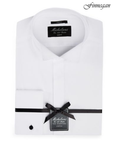 Michelsons of London Men's Slim-Fit Stretch Solid Wing Collar French Cuff Tuxedo Shirt