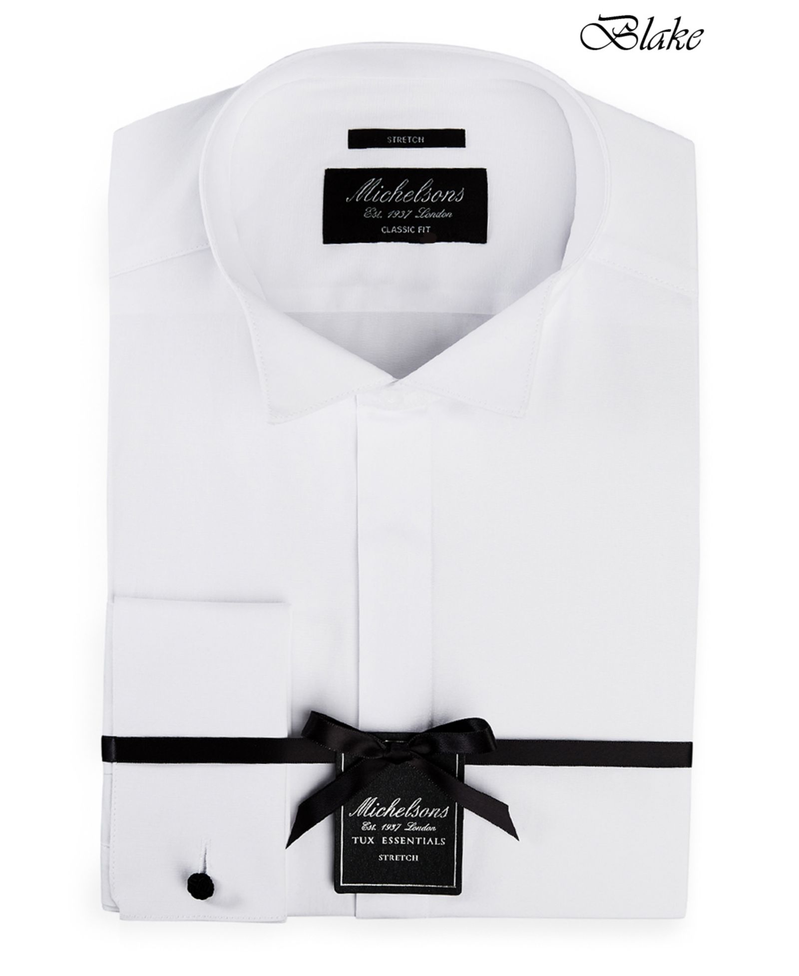Michelsons of London Men's Classic/Regular Fit Stretch Solid Wing Collar French Cuff Tuxedo Shirt