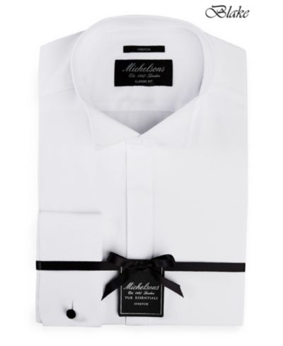Michelsons of London Men's Classic/Regular Fit Stretch Solid Wing Collar French Cuff Tuxedo Shirt