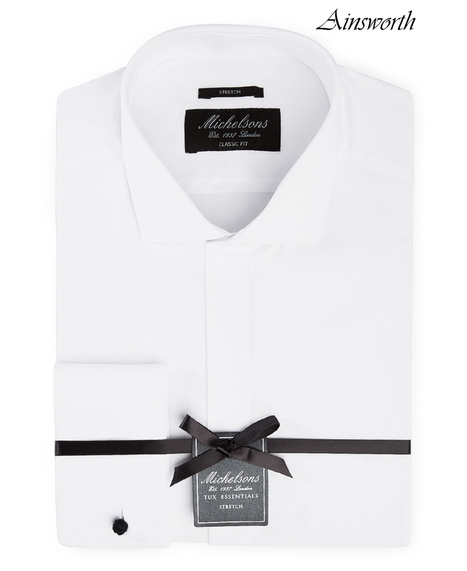 Michelsons of London Men's Classic/Regular Fit Stretch Solid French Cuff Tuxedo Shirt