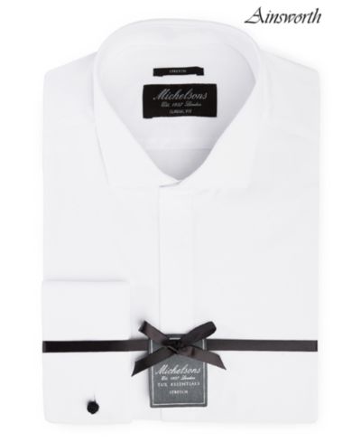 Michelsons of London Men's Classic/Regular Fit Stretch Solid French Cuff Tuxedo Shirt