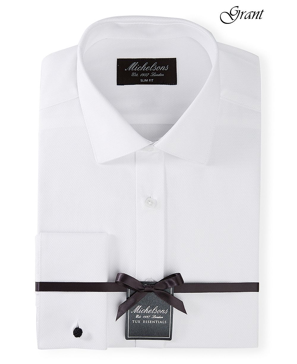 Michelsons of London Men's Slim-Fit Solid French Cuff Tuxedo Shirt