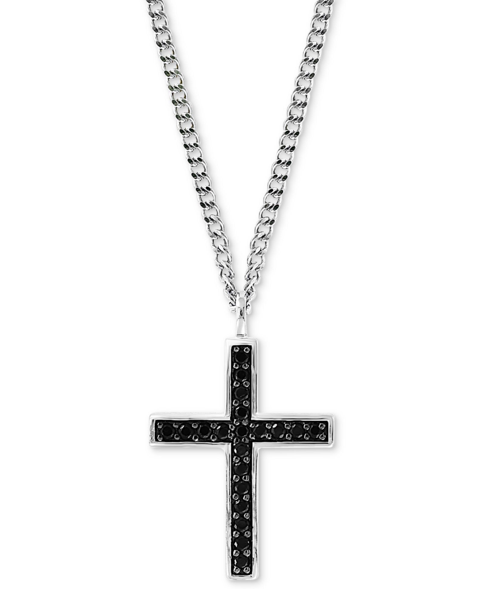 Мужская подвеска EFFY Black Spinel Cross Pendant из стерлингового серебра 22"