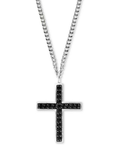 Мужская подвеска EFFY Black Spinel Cross Pendant из стерлингового серебра 22"