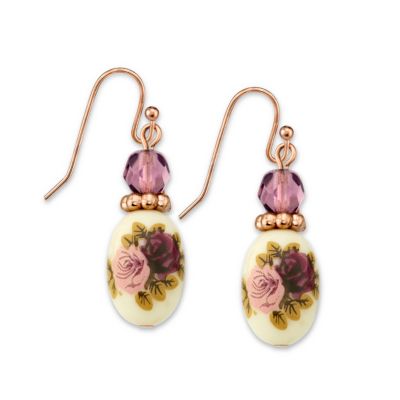2028 Серьги-подвески с кристаллами и бусинами Rose Gold Tone Purple Crystal Bead Flower Drop