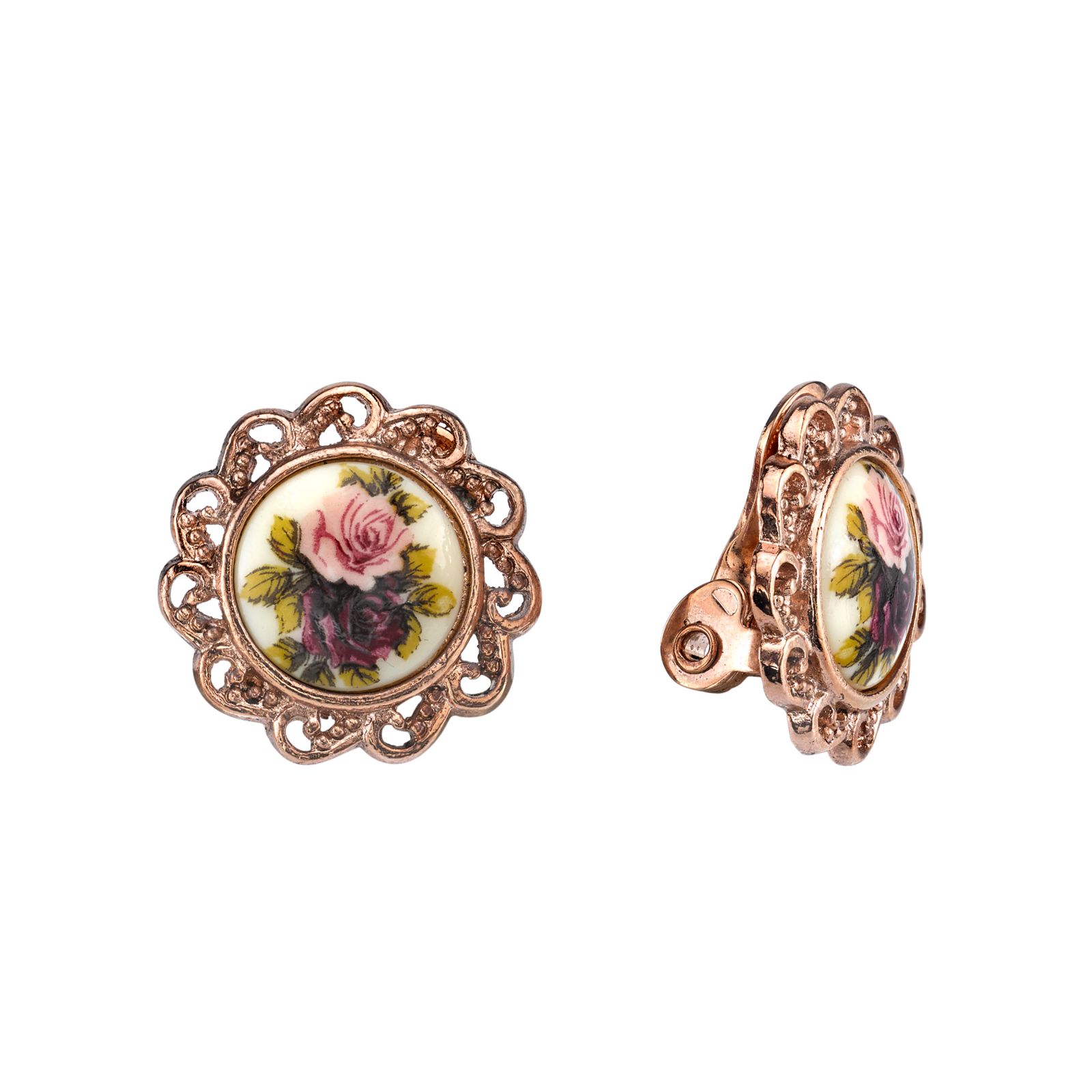 Серьги-клипсы 2028 Rose Gold-Tone Flower Round