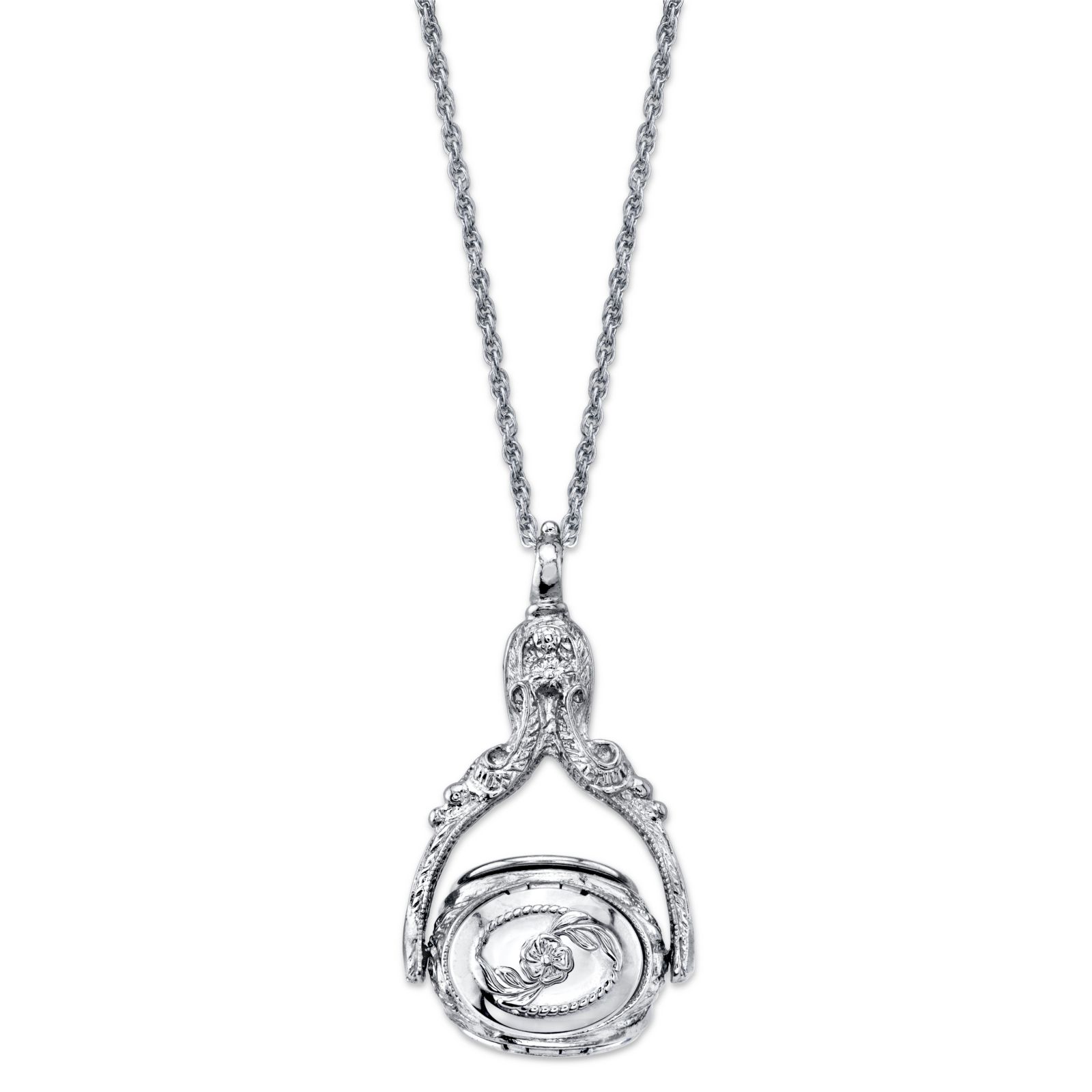 2028 Silver-Tone 3-Sided Spinner Locket Necklace 30"
