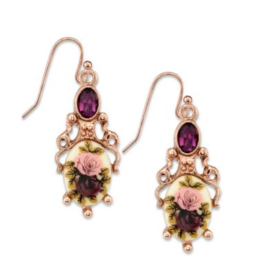 2028 серьги-подвески с фиолетовыми кристаллами и цветами, цвет Rose Gold-Tone