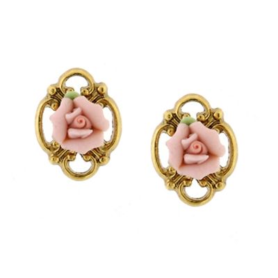Серьги-пусеты 2028 Gold-Tone Pink Porcelain Rose Button