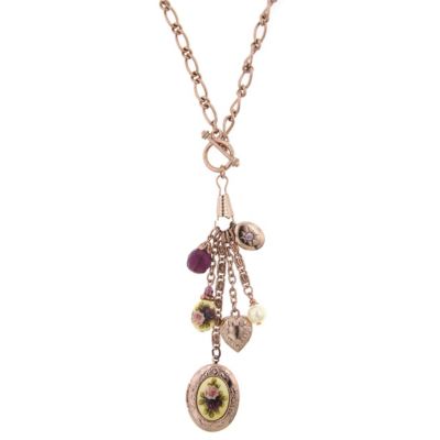 Ожерелье 2028 Rose Gold-Tone Purple Crystal Heart and Locket Charm Toggle 20"