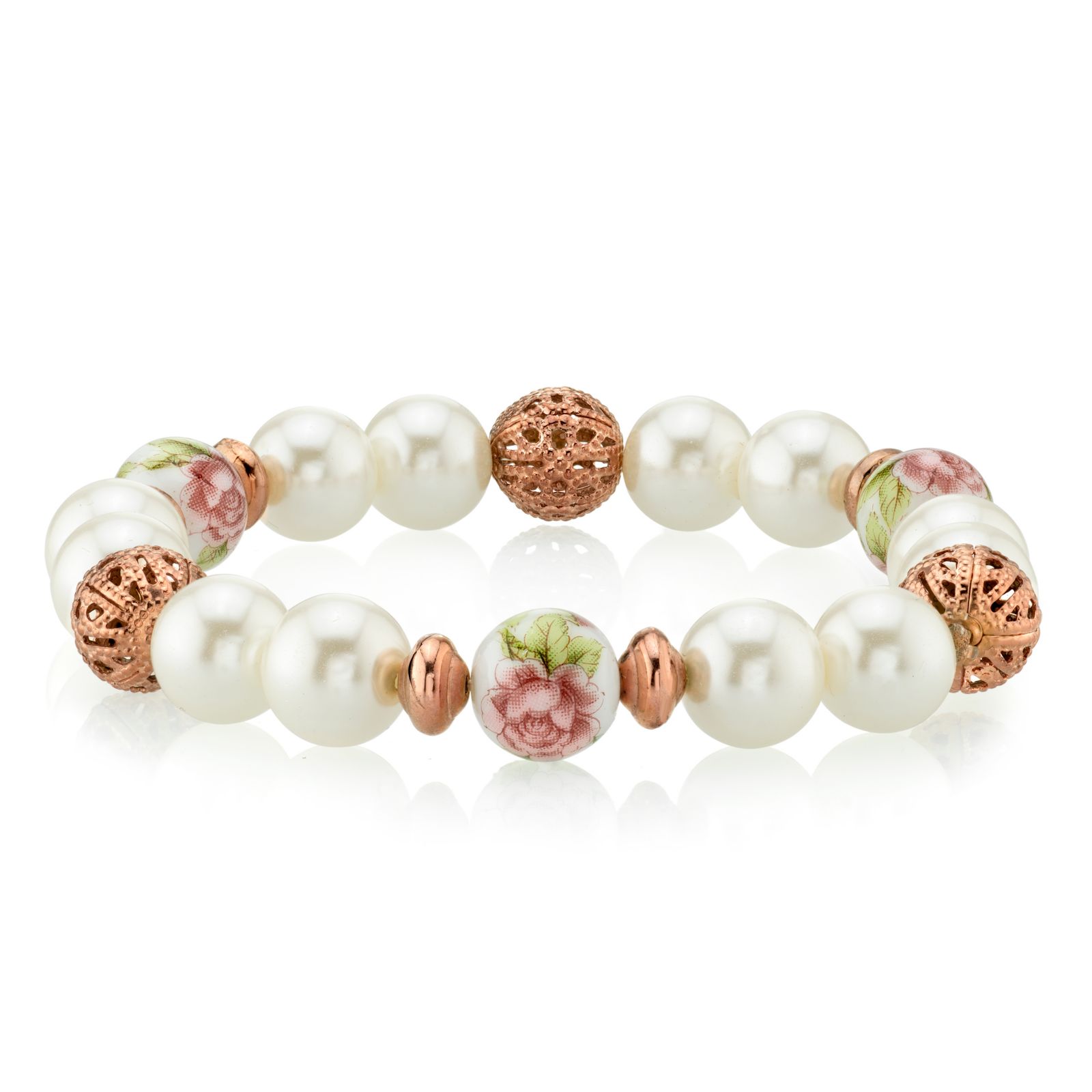 Браслет 2028 с имитацией жемчуга и цветами, Rose Gold Tone