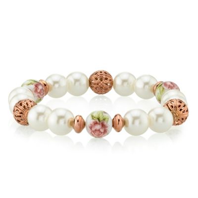 Браслет 2028 с имитацией жемчуга и цветами, Rose Gold Tone