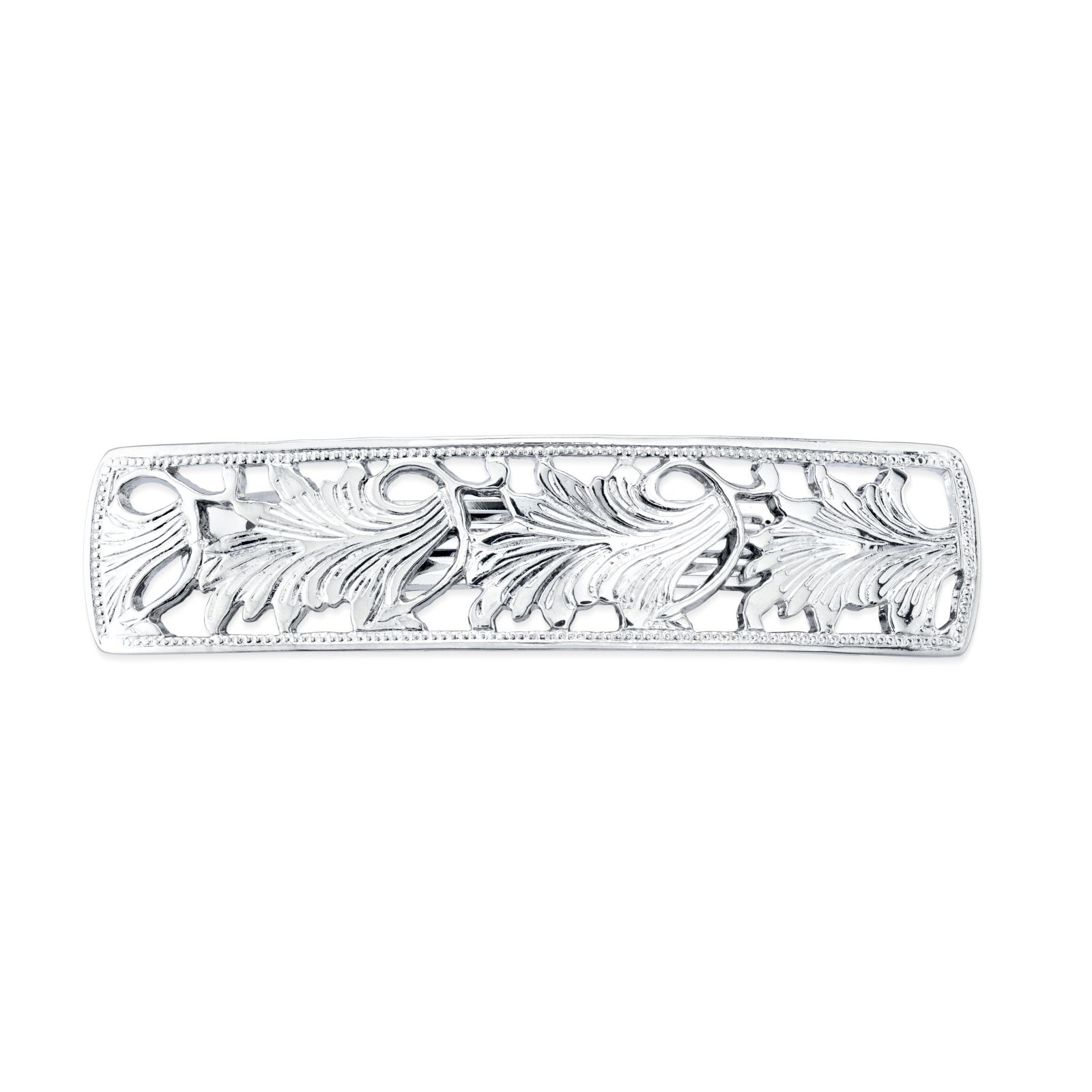2028 Silver-Tone Barrette with Leaf Motifs