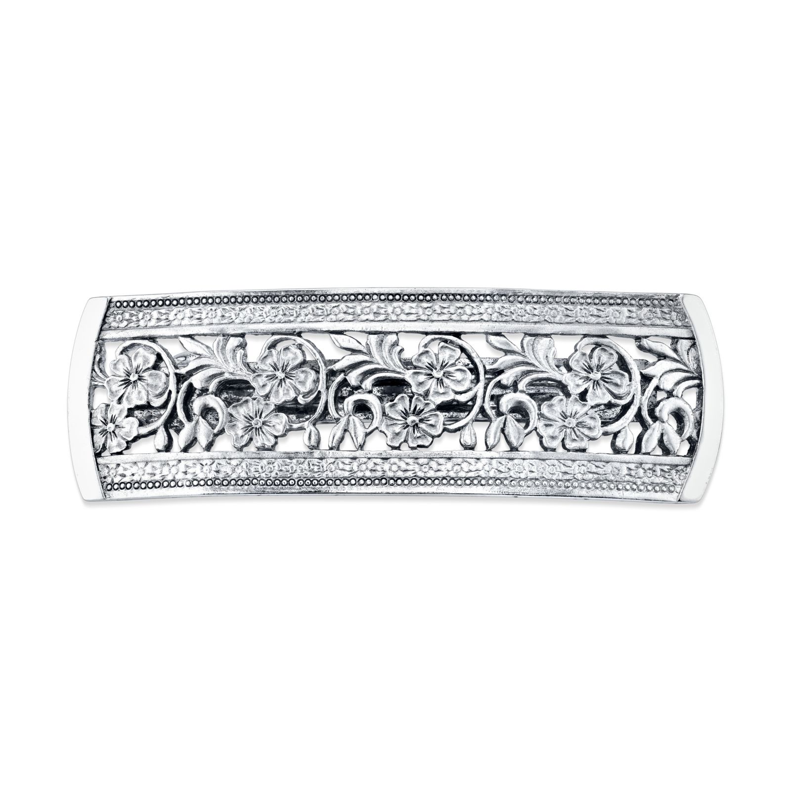 2028 Silver-Tone Flowers Bar Barrette