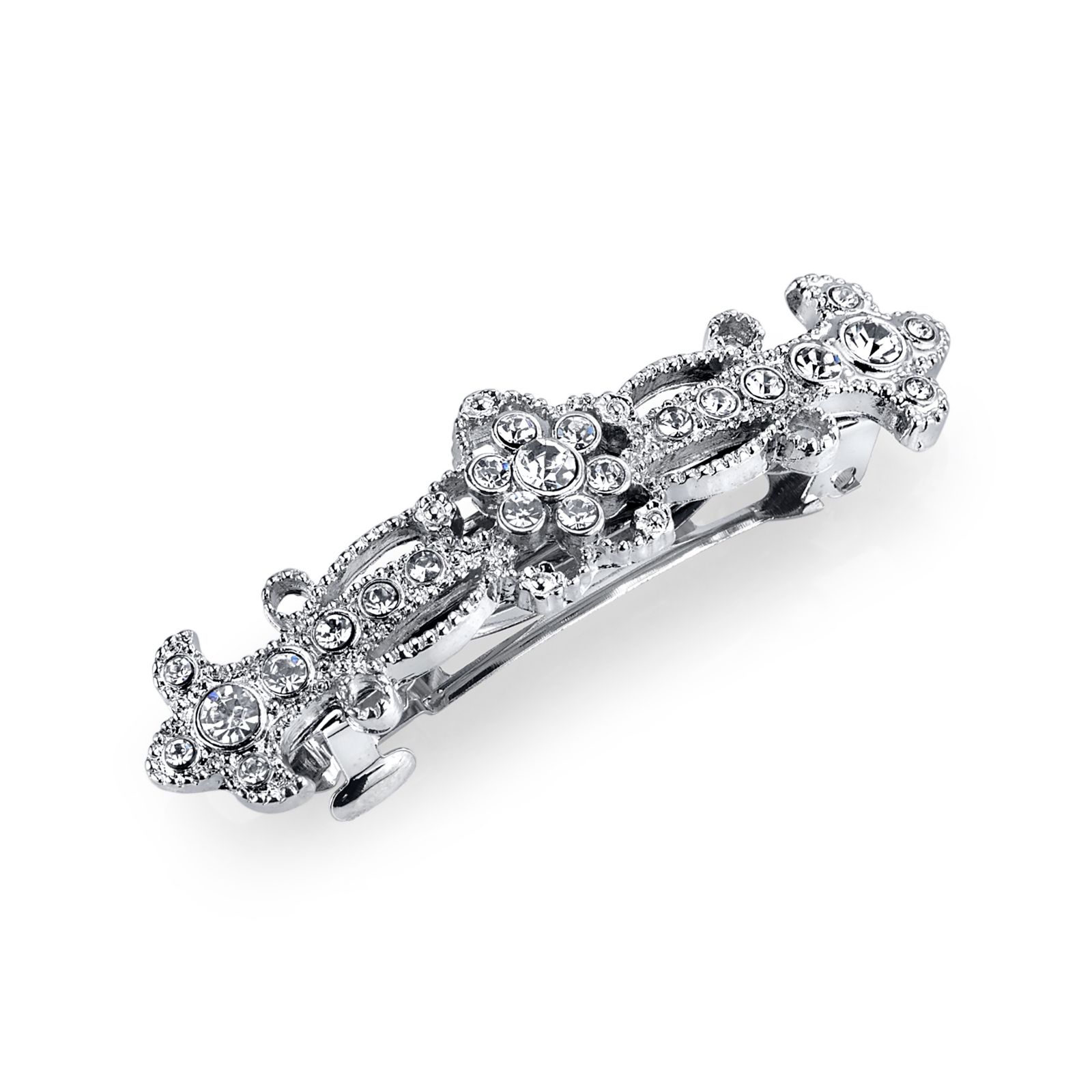 2028 Silver-Tone Crystal Small Barrette