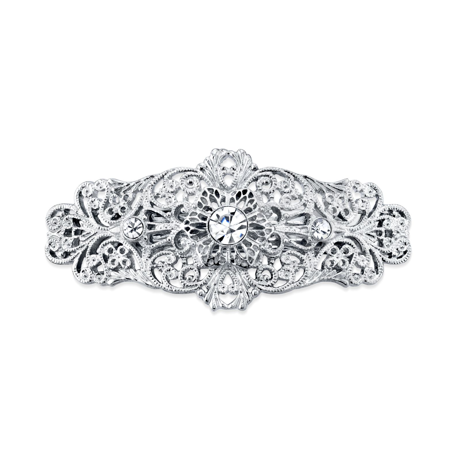 Заколка для волос 2028 Silver-Tone Crystal Filigree Bar