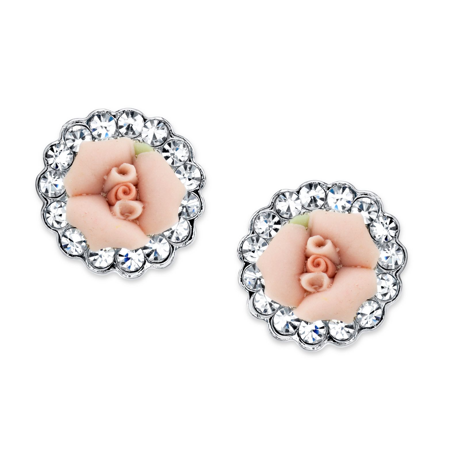 Серьги 2028 Silver-Tone Crystal and Pink Porcelain Rose