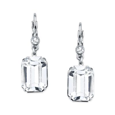 Серьги-подвески 2028 Silver-Tone Genuine Crystal Square Drop