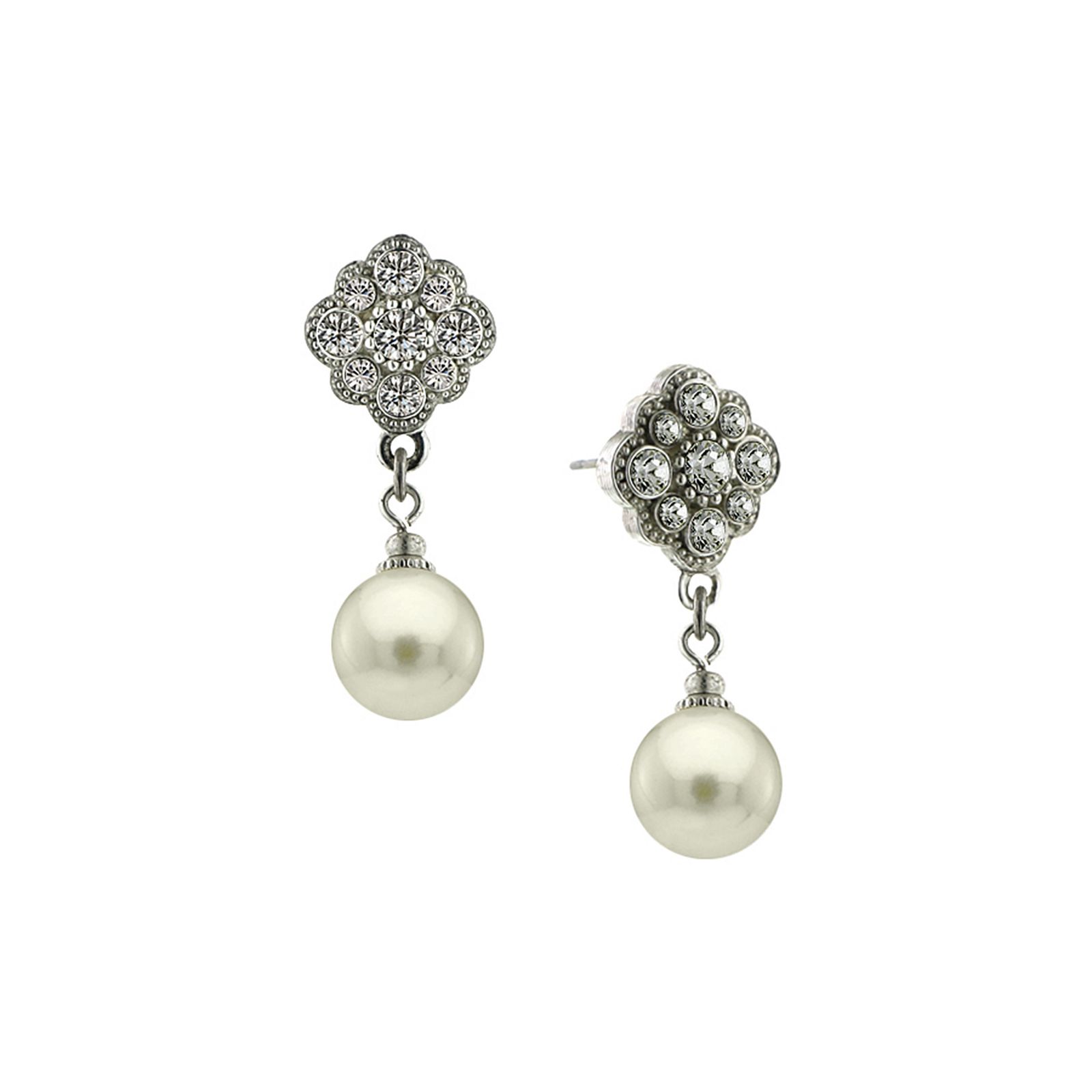 Серьги-подвески 2028 Silver-Tone Crystal и имитация жемчуга