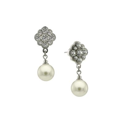 Серьги-подвески 2028 Silver-Tone Crystal и имитация жемчуга