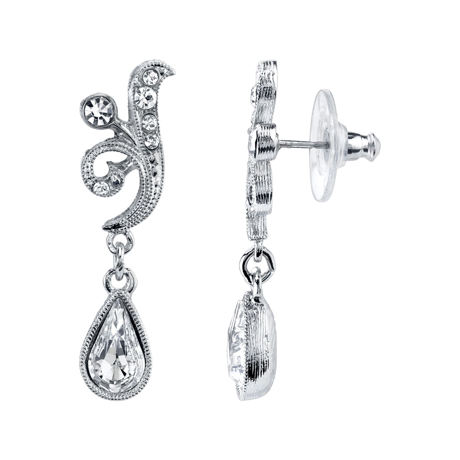 Серьги 2028 Silver-Tone Crystal Teardrop Swirl