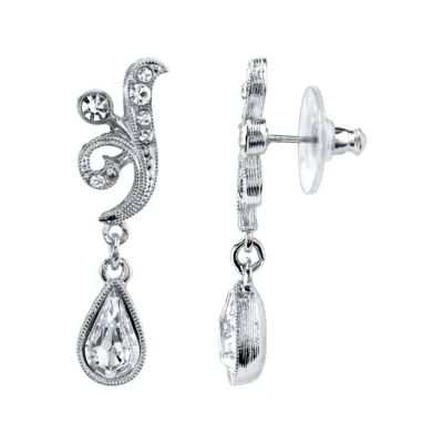 Серьги 2028 Silver-Tone Crystal Teardrop Swirl