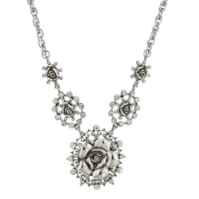 Ожерелье 2028 Silver-Tone Crystal Multi Flower Drop, 16" Adjustable