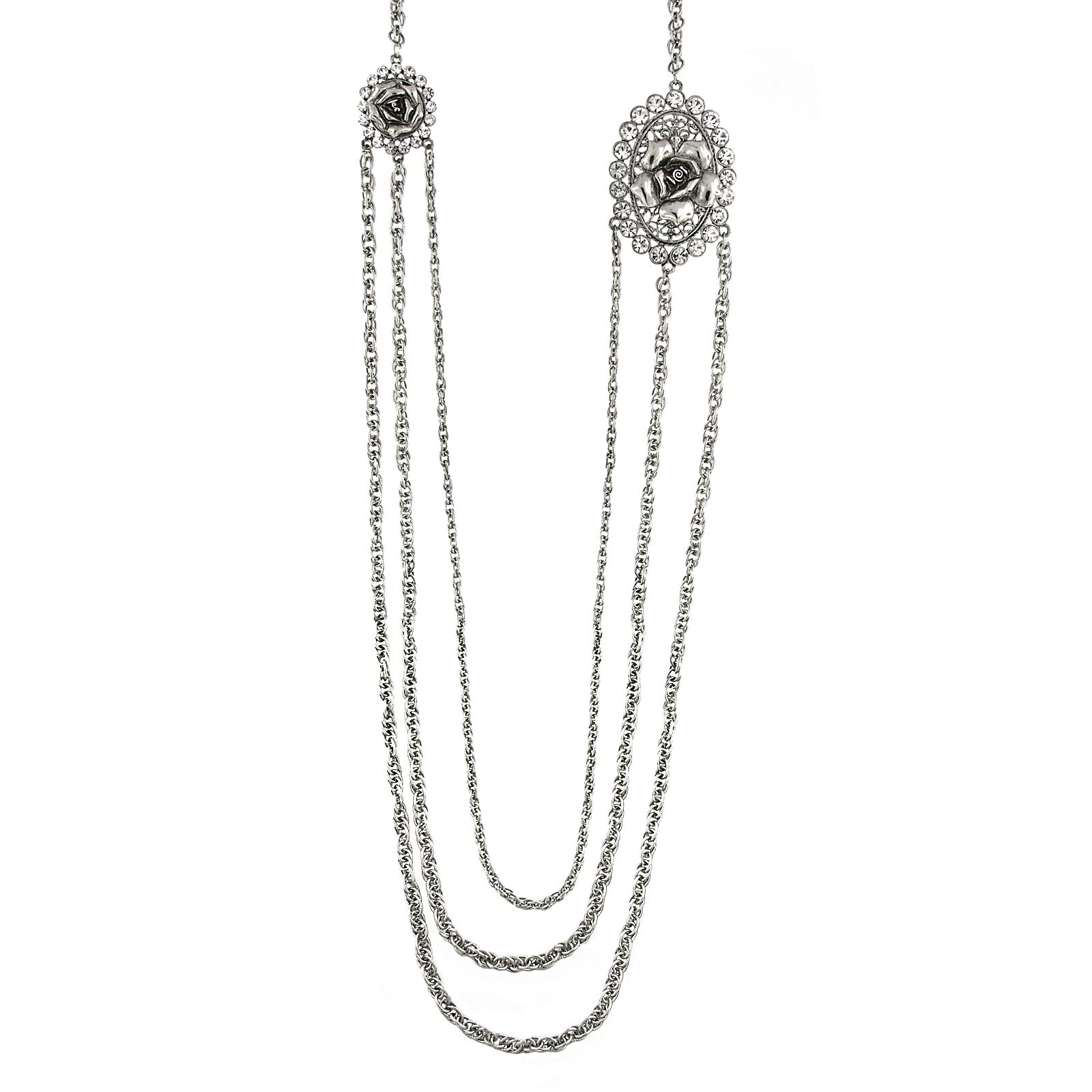 Ожерелье 2028 Silver-Tone Crystal Flower Triple Chain 30"
