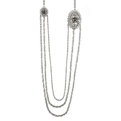 Ожерелье 2028 Silver-Tone Crystal Flower Triple Chain 30"