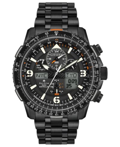 Citizen Eco-Drive Мужские аналого-цифровые часы Promaster Skyhawk A-T Black Stainless Steel Bracelet 46mm