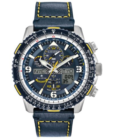 Citizen Eco-Drive Men's Analog-Digital Chronograph Promaster Blue Angels Skyhawk A-T Blue Leather Strap Watch 46mm