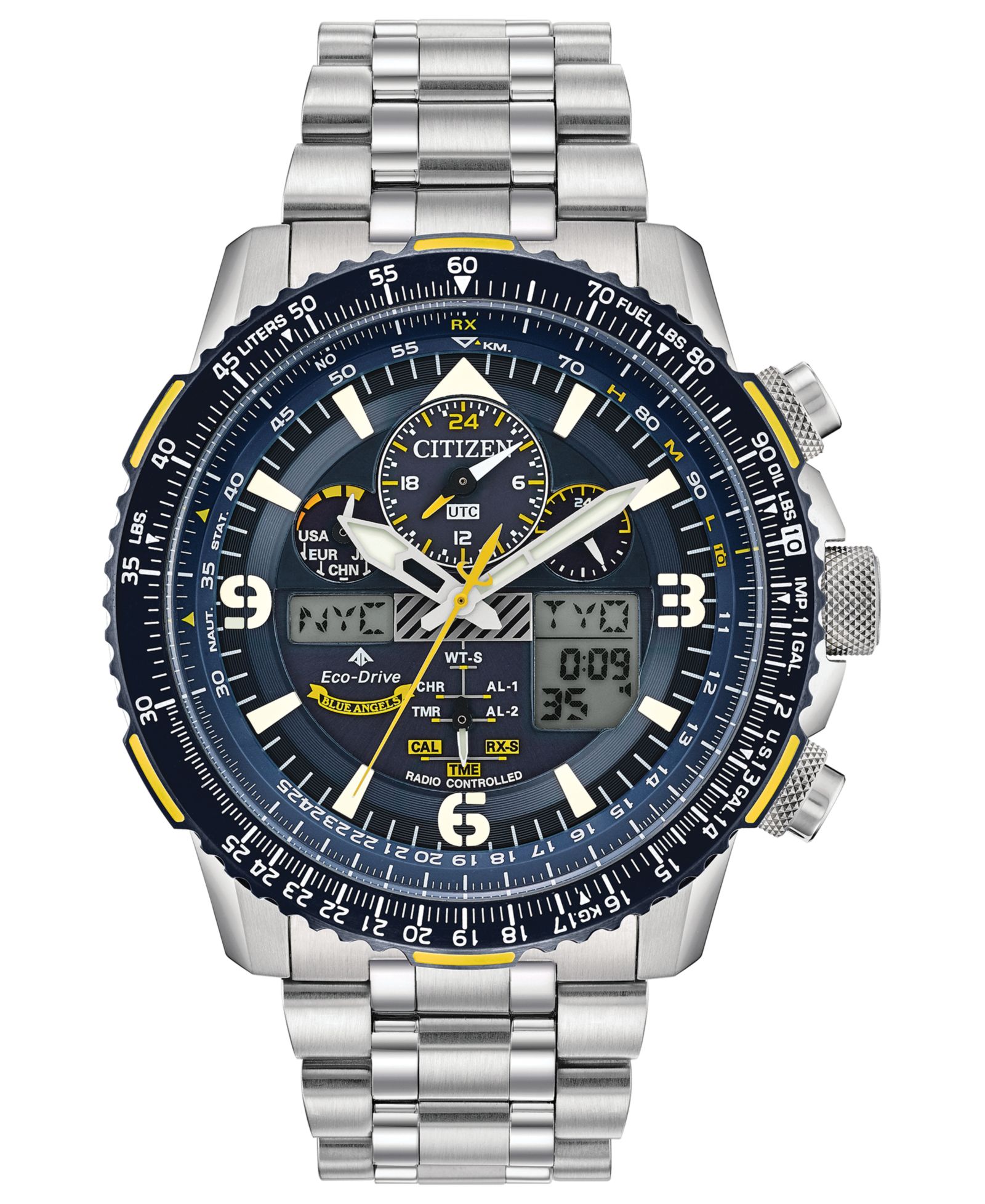 Citizen Eco-Drive Men's Analog-Digital Promaster Blue Angels Skyhawk A-T Stainless Steel Bracelet Watch 46mm