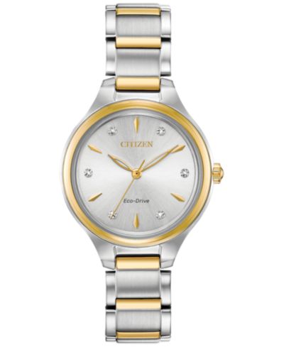 Citizen Eco-Drive Женские часы Corso с бриллиантовым акцентом, двухцветные, стальной браслет, 29mm