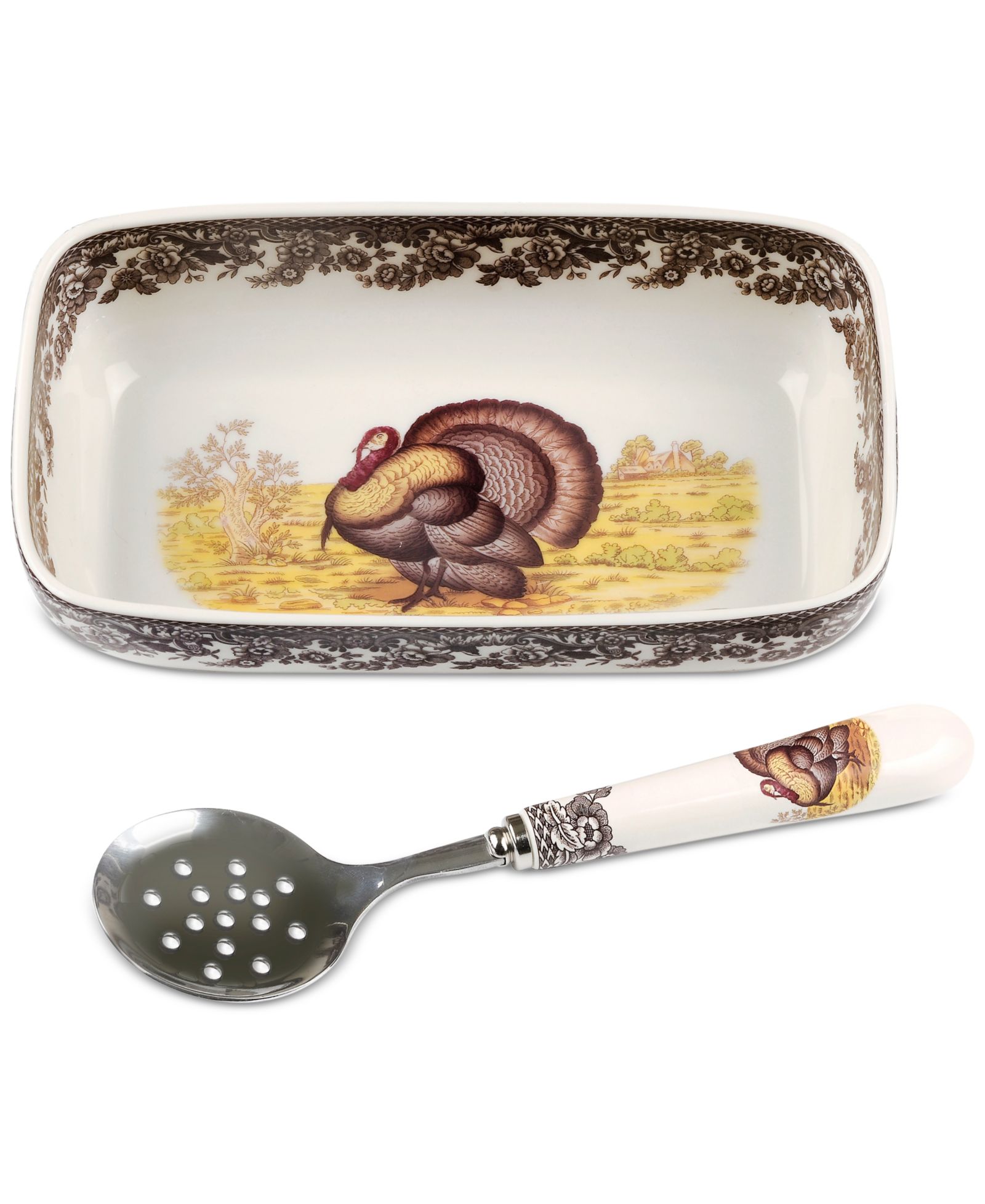 Набор посуды Spode Woodland Turkey Cranberry с ложкой