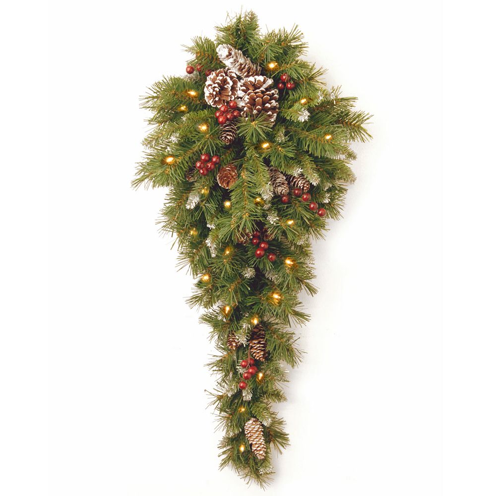 National Tree Company 36" Frosted Berry Teardrop with Battery Operated Warm White LED Lights