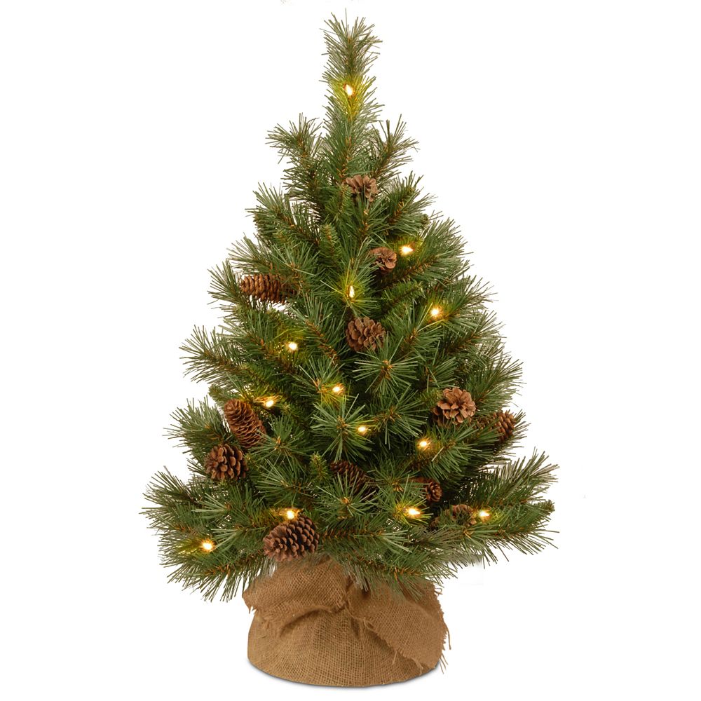 National Tree Company 3' Pine Cone Burlap Tree with 35 Warm White Battery Operated LED Lights w/ Timer