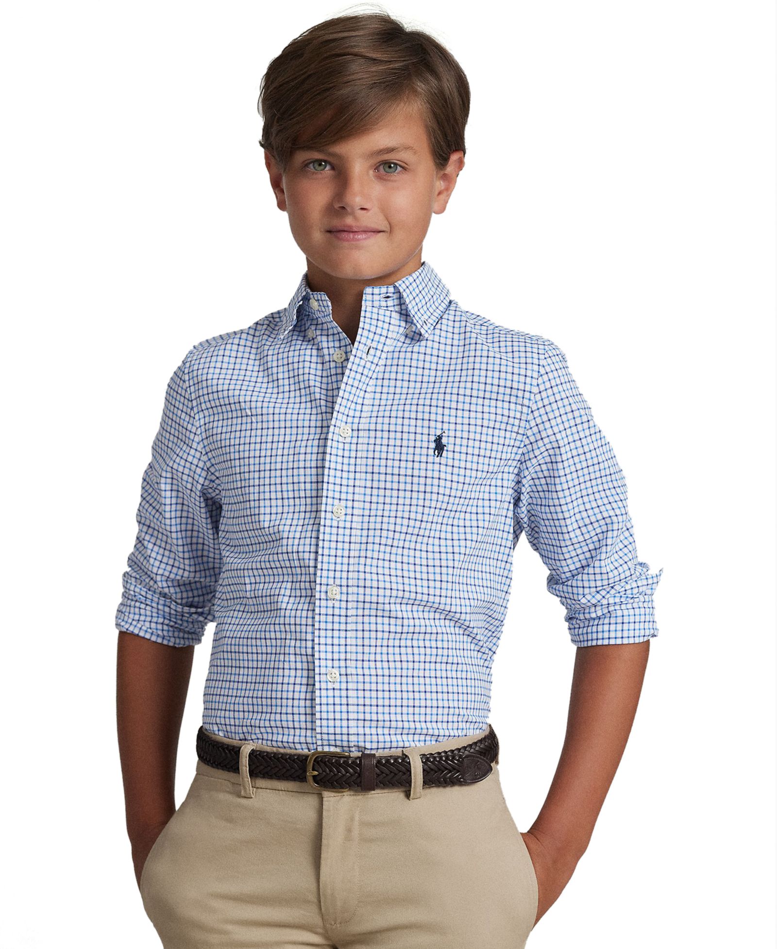 Polo Ralph Lauren Рубашка из хлопка Poplin в клетку для мальчиков