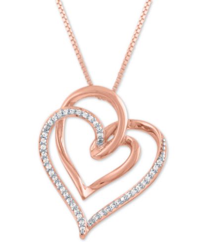 Подвеска ожерелье Diamond Intertwining Hearts 18" (1/10 ct. t.w.) в 14k Rose Gold-Plate
