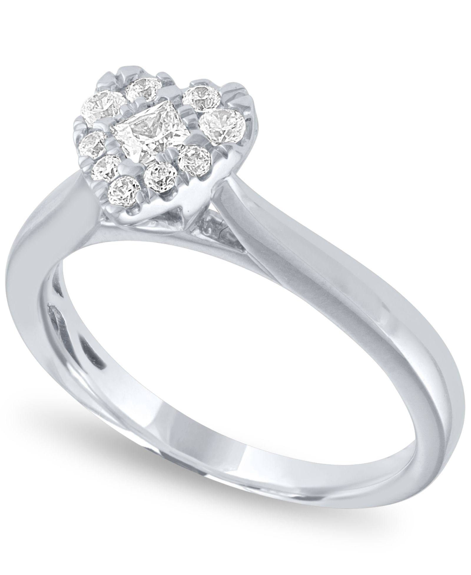 Кольцо с бриллиантовым ореолом в форме сердца (1/3 ct. t.w.) из 14k белого золота