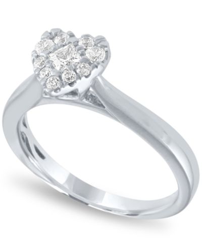 Кольцо с бриллиантовым ореолом в форме сердца (1/3 ct. t.w.) из 14k белого золота