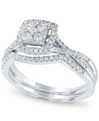 Обручальное кольцо Diamond Square Halo Cluster в белом золоте 14k (1/2 ct. t.w.)