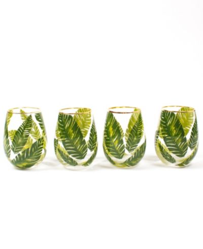 8 Oak Lane Botanical Stemless Wine Glasses, Set of 4