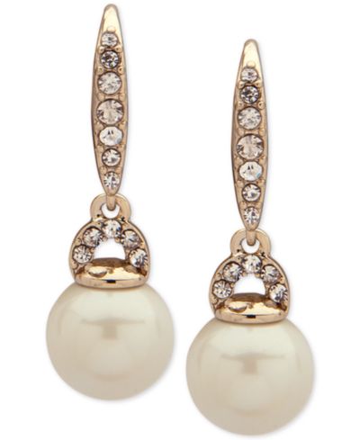 Lauren Ralph Lauren Gold-Tone Pavé & Imitation Pearl Drop Earrings