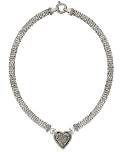 Macy's кулон-сердце из сетки с бриллиантами (1/4 ct. t.w.) в стерлинговом серебре