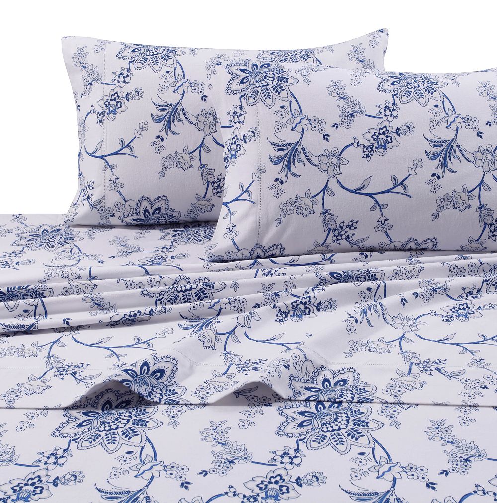 Tribeca Living Flannel Floral Printed Extra Deep Pocket Sheet Set, King