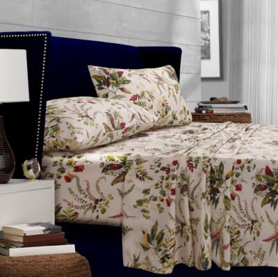 Tribeca Living Maui Floral Printed 300 Thread Count Percale Extra Deep Pocket Sheet Set, Queen