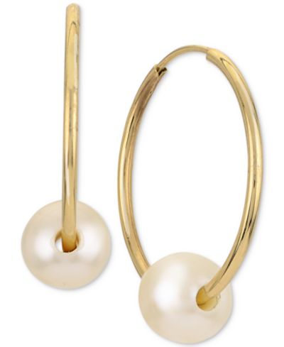 Серьги-кольца Macy's Cultured Freshwater Pearl (6mm) Endless Hoop in 14k Gold